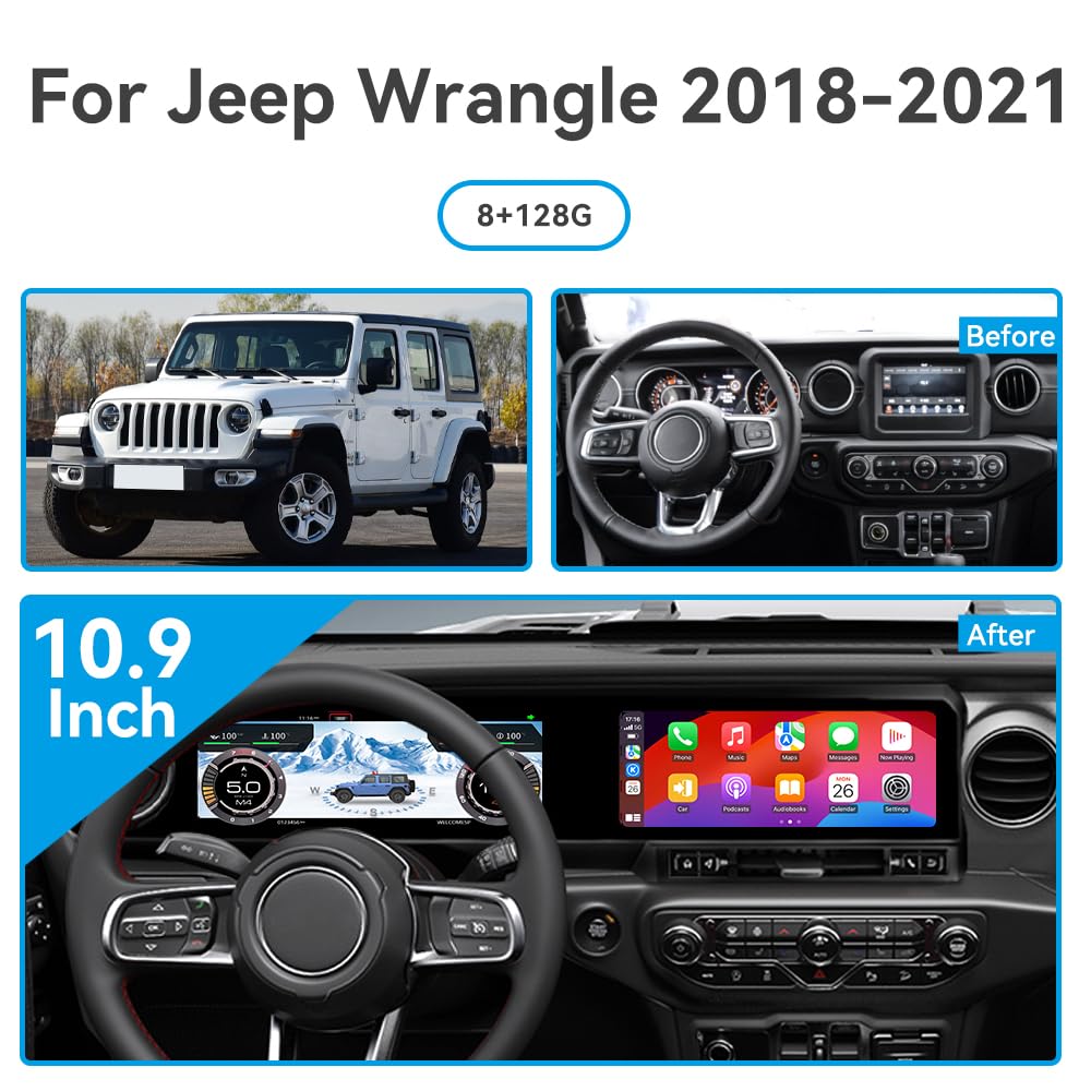 8+128GB Android Car Stereo for Jeep Wrangler JL & Gladiator JT