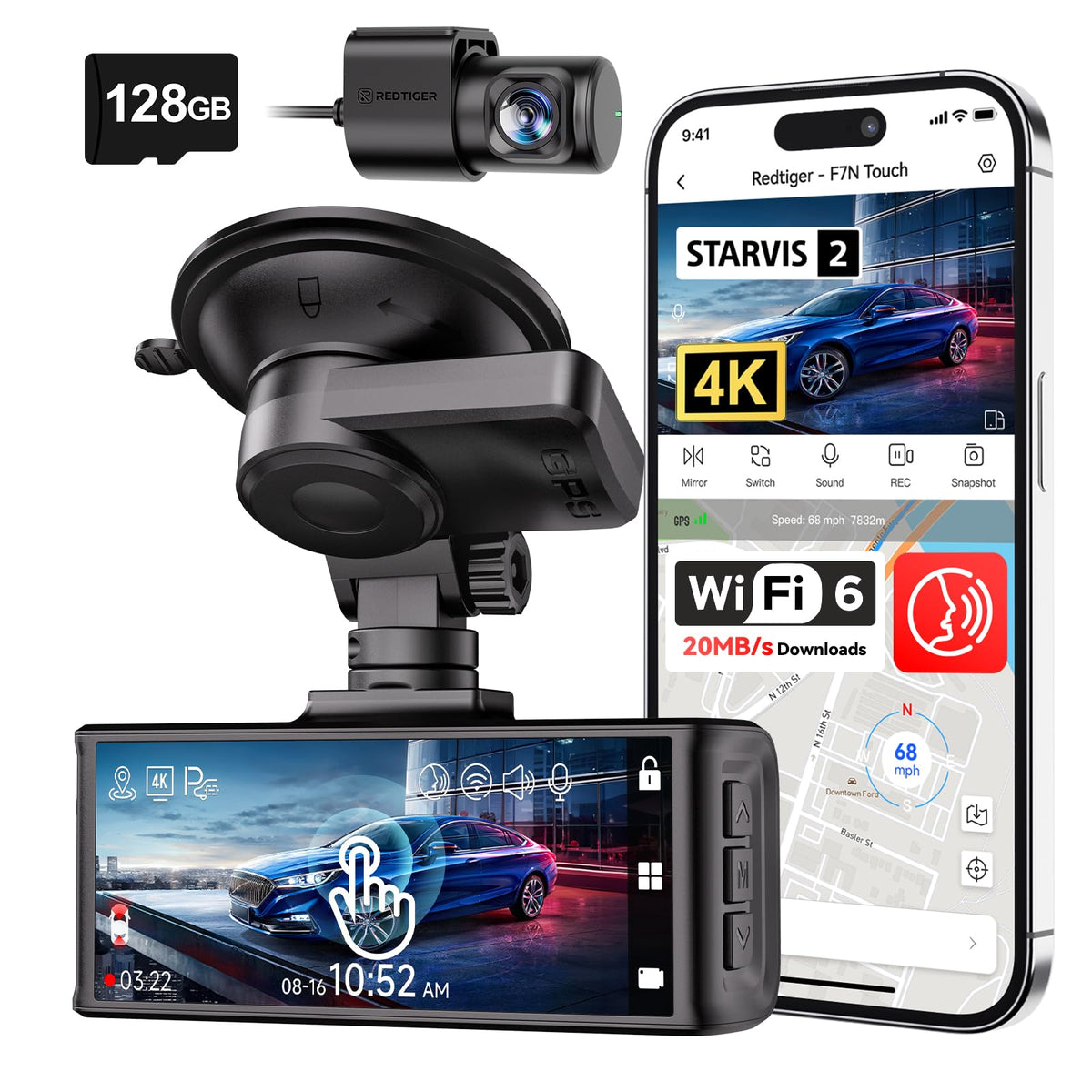 REDTIGER 4K STARVIS 2 Dash Cam Front & Rear with 5GHz WiFi