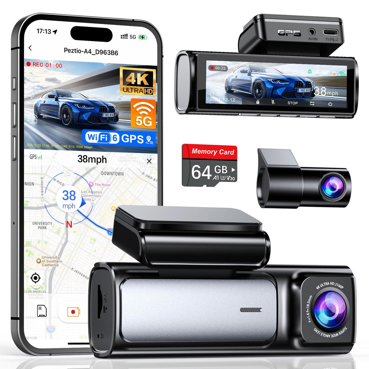 Affver 4K+2.5K Dual Dash Cam with 5G WiFi & GPS