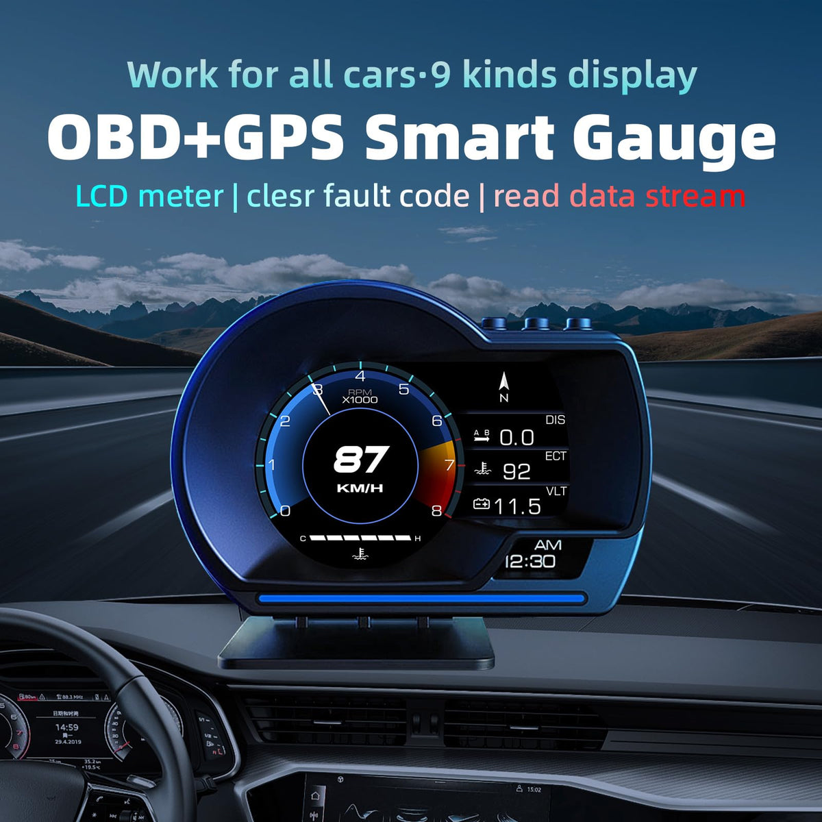 OBD2 GPS Head-Up Display with Smart Gauge & Driving Alerts