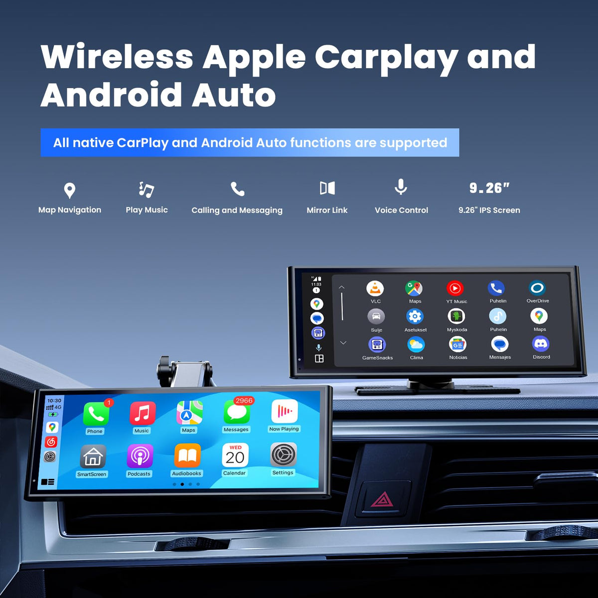 9.26" Wireless CarPlay Screen with Android Auto & GPS