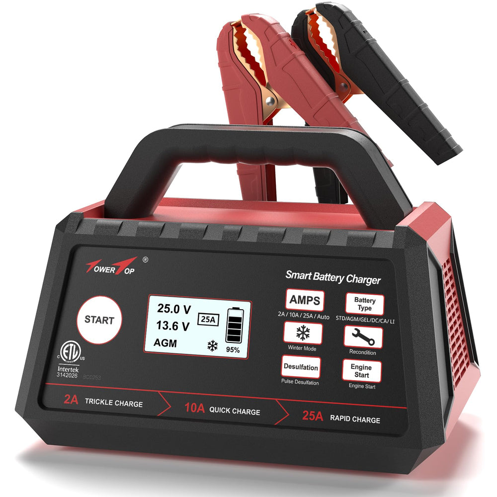 25A 12V Smart Car Battery Charger with Repair & Engine Start