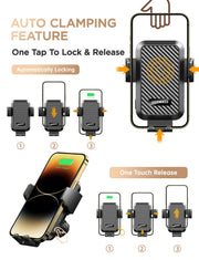 15W Wireless Car Charger Phone Mount with Auto-Clamping