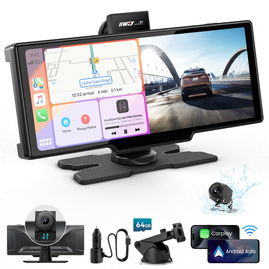 IIWEY iK7 10" Wireless CarPlay Screen with 4K Dash Cam