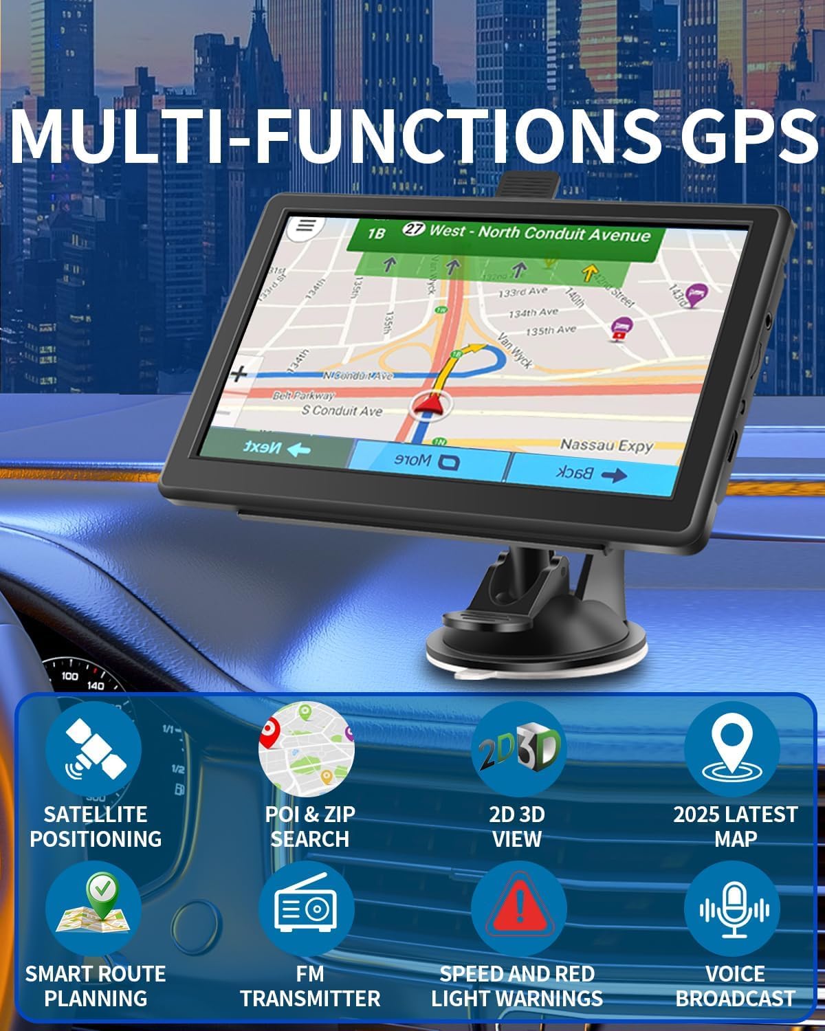 7-Inch GPS Navigator with Voice Guidance & Safety Alerts