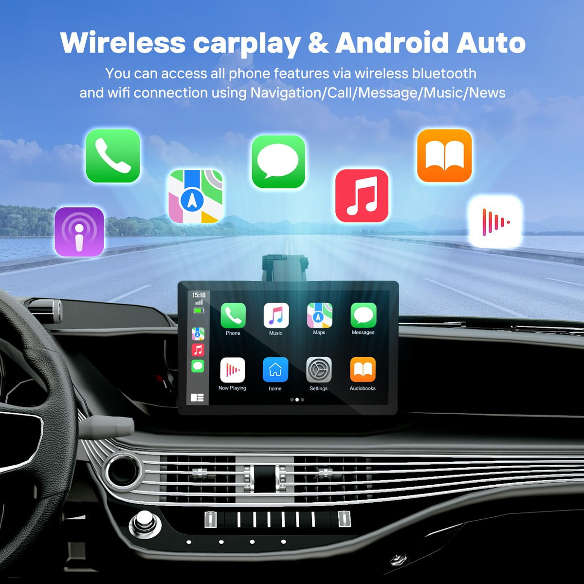 9" Wireless CarPlay Screen with OTA Update & Backup Camera