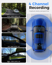 4-Channel 360° Dash Cam with 5G WiFi, GPS & 128GB Card