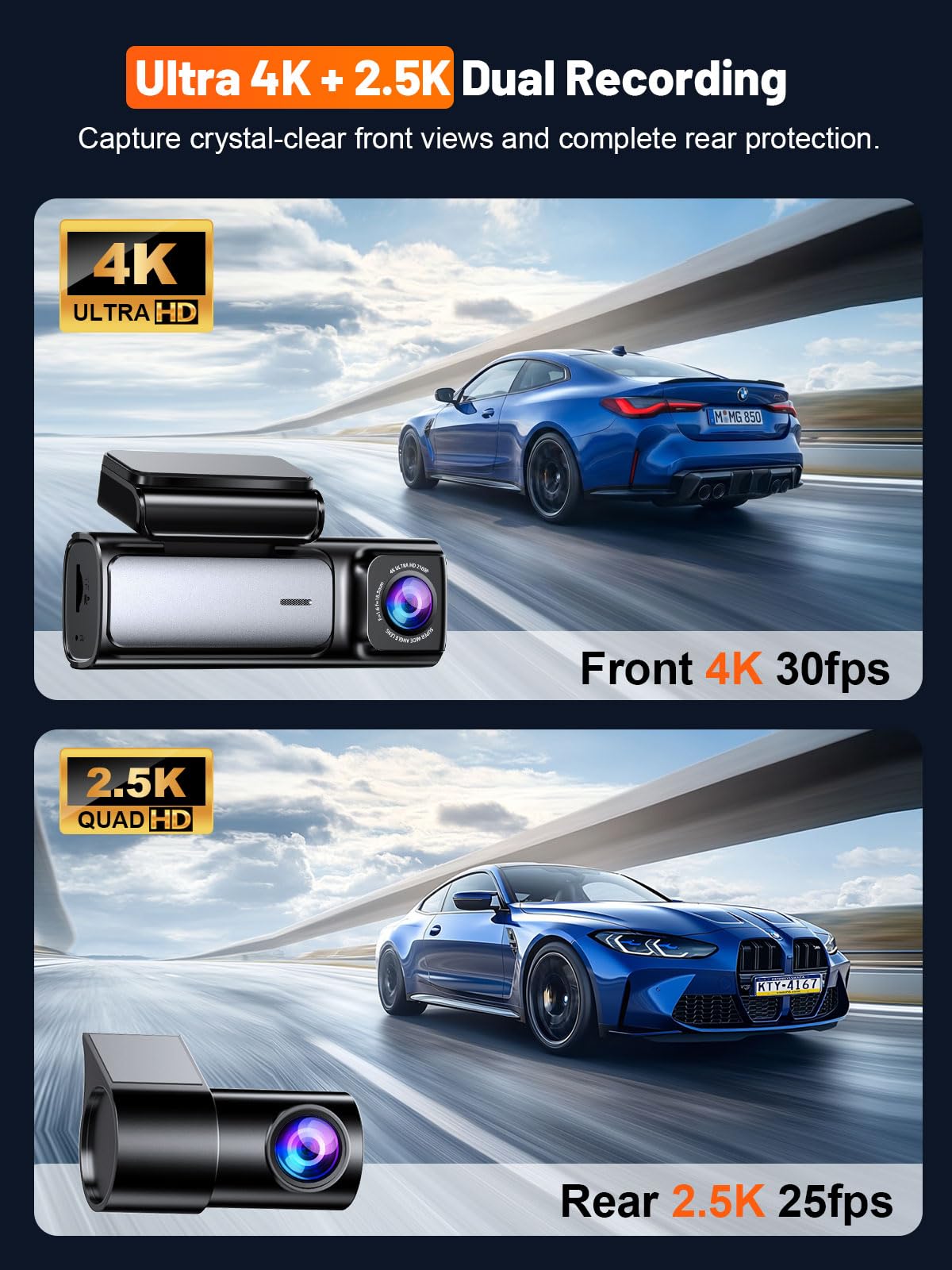 Affver 4K+2.5K Dual Dash Cam with 5G WiFi & GPS