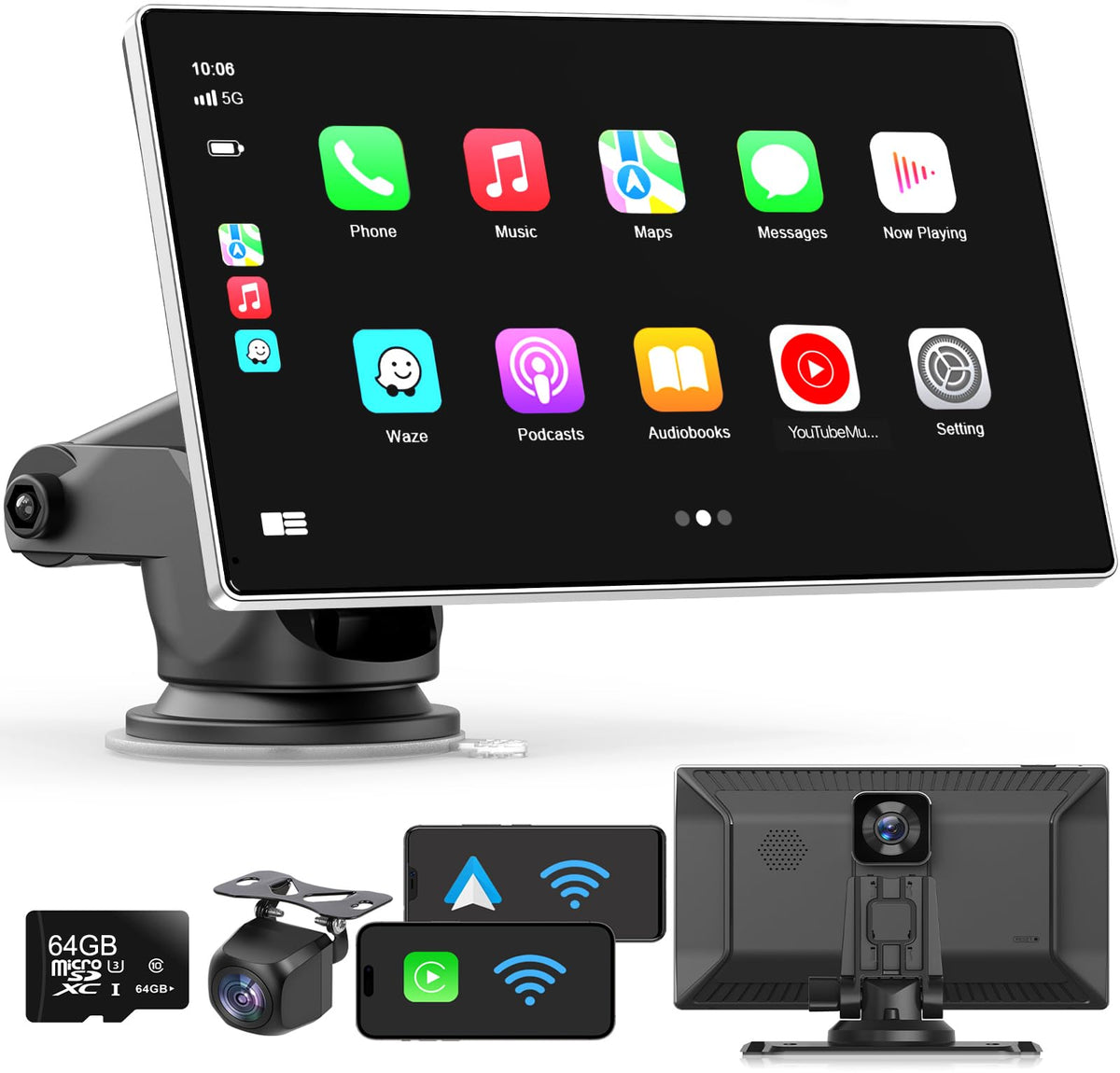 9" Wireless CarPlay Screen with 4K Dash Cam