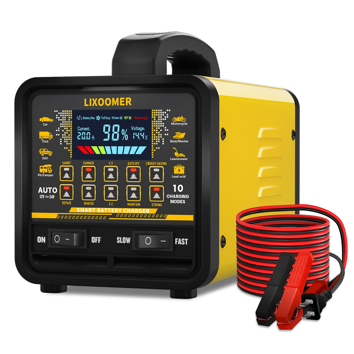 20A 12V/24V Smart Car Battery Charger & Automatic Maintainer