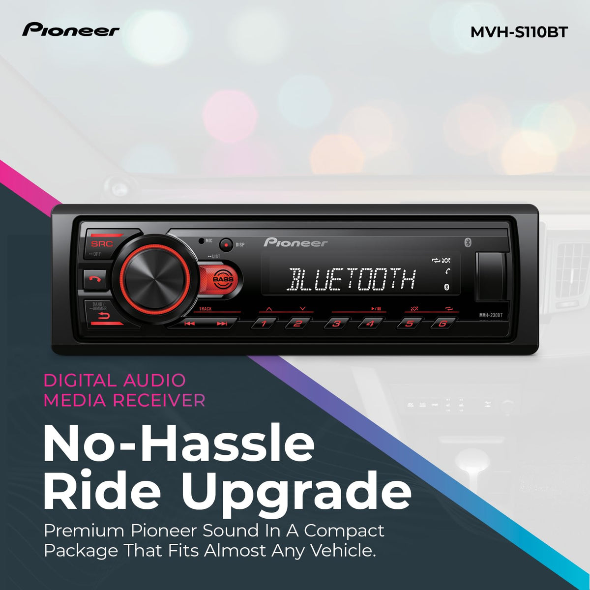 Pioneer MVH-S110BT 1-DIN Digital Media Car Stereo with Bluetooth