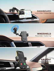 15W Wireless Car Charger Phone Mount with Auto-Clamping