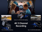 Pelsee 4K 3-Channel Dash Cam with Front Rear & Interior View