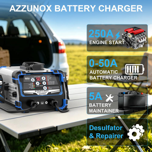 50A 12V/24V Smart Car Battery Charger & Maintainer