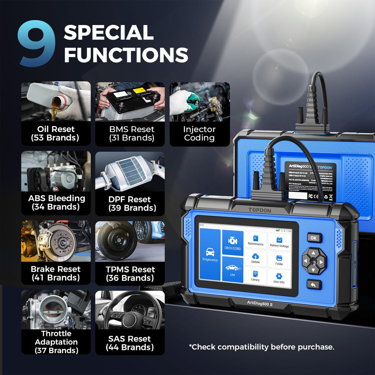 TOPDON AD600S OBD2 Scanner for Engine ABS SRS Transmission